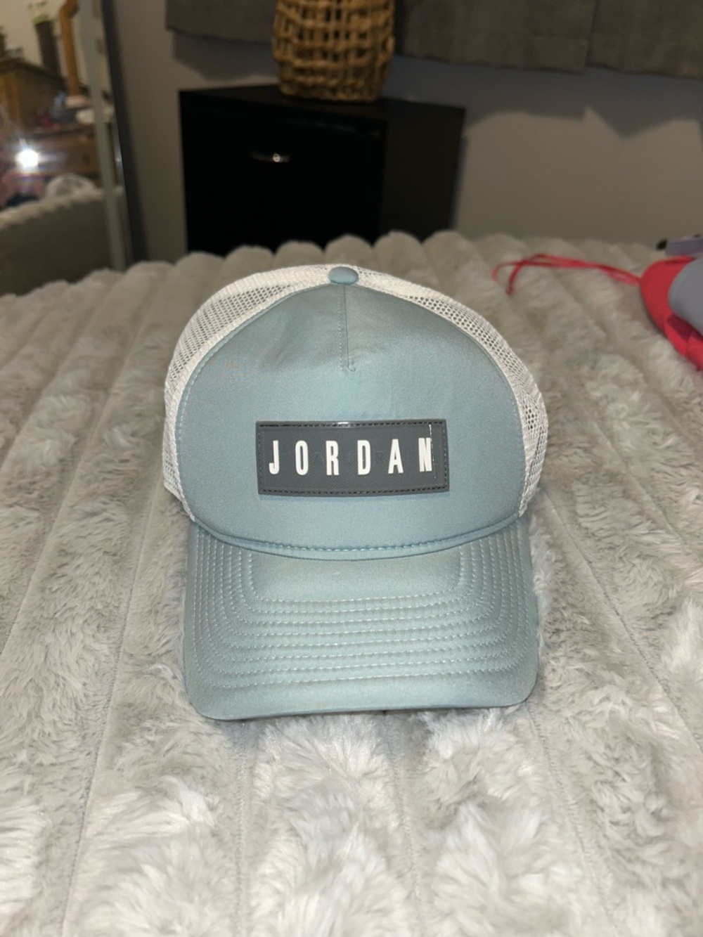 Air Jordan Mesh Back Trucker Hat in Light Blue and White